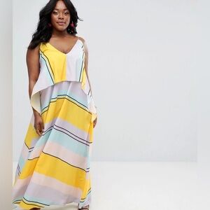 ASOS Yellow, Pastel Stripe V-Neck Maxi Dress